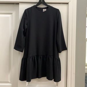 EDIT Black 3/4 sleeve, ruffle bottom Dress